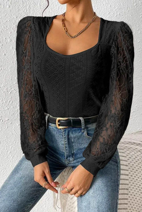 Eyelet Lace Long Sleeve Bodysuit - Byyde