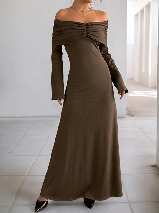 Off-Shoulder Long Sleeve Bodycon Maxi Dress - Byyde