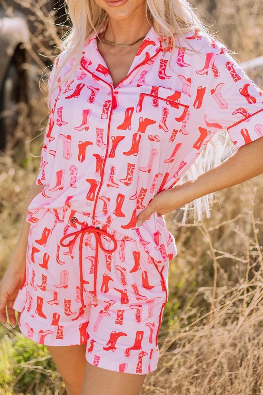 Cowgirl Boots Printed Shirt and Shorts Set - Byyde