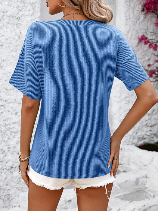 Mandy V-Neck Dropped Shoulder T-Shirt - Byyde