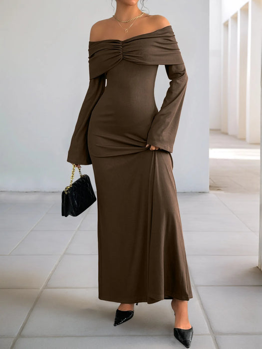 Off-Shoulder Long Sleeve Bodycon Maxi Dress - Byyde