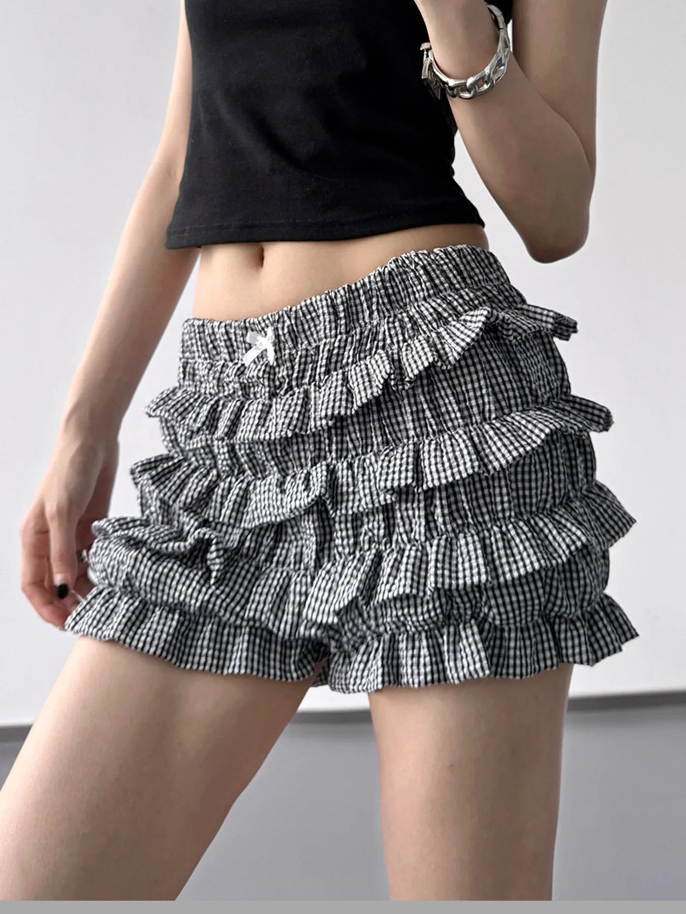 Plaid Ruffled Layered Shorts - Byyde