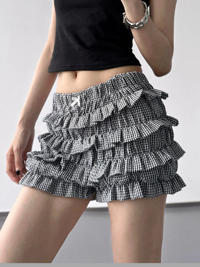 Plaid Ruffled Layered Shorts - Byyde