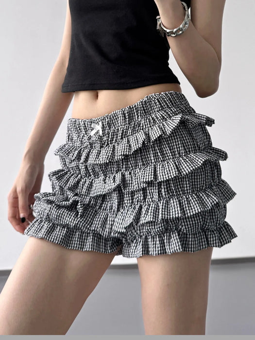 Plaid Ruffled Layered Shorts - Byyde