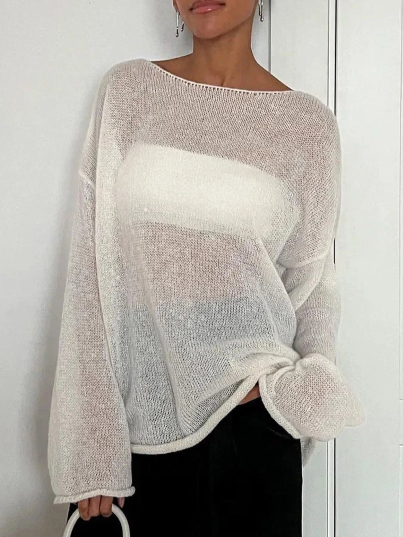 Oversized Drop Shoulder Sheer Knit Top - Byyde
