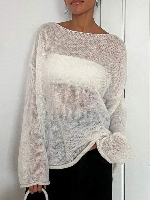 Oversized Drop Shoulder Sheer Knit Top - Byyde