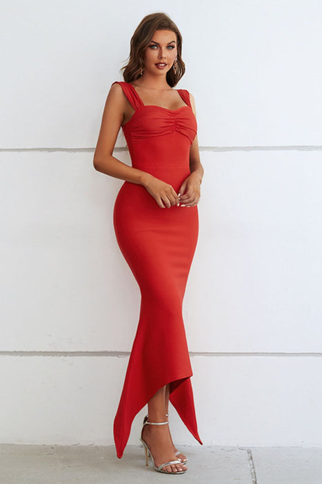 Ruched Sweetheart Neck Hem Detail Dress - Byyde