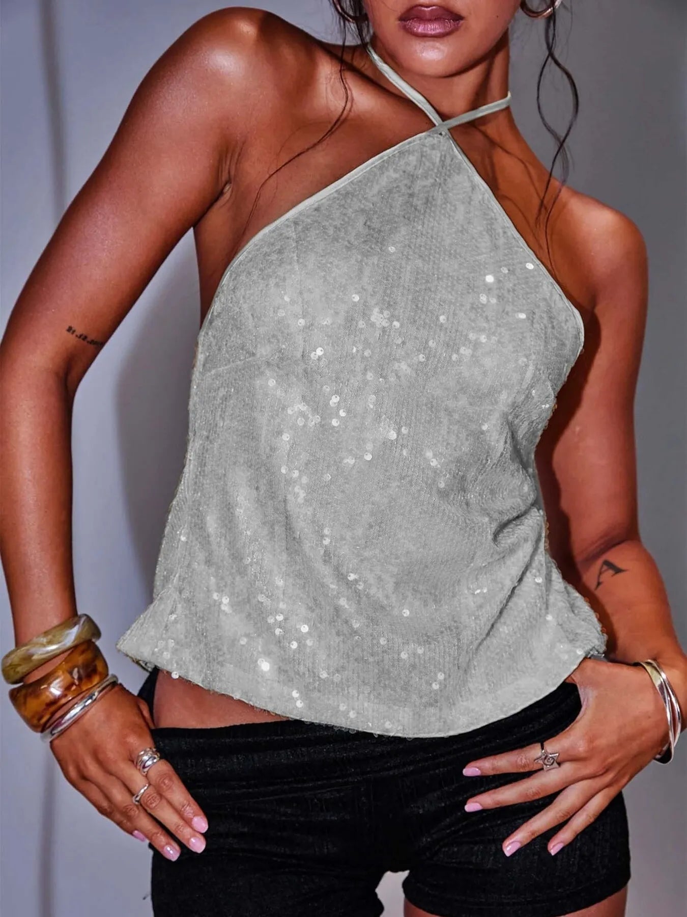 Sequined Halter Neck Cami - Byyde