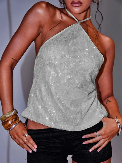 Sequined Halter Neck Cami - Byyde