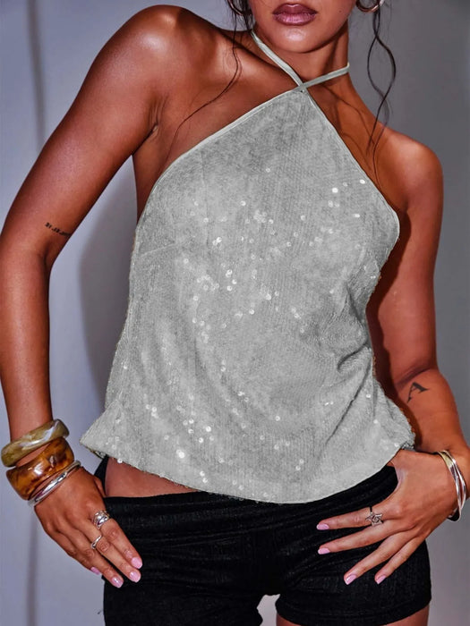 Sequined Halter Neck Cami - Byyde