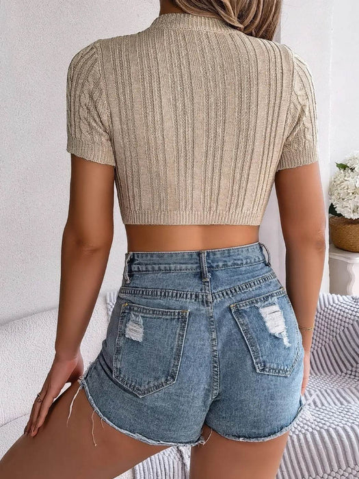 Cable Knit Openwork Round Neck Knit Top - Byyde