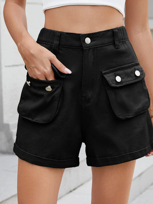 High Waist Cargo Denim Shorts with Multi Pockets - Byyde