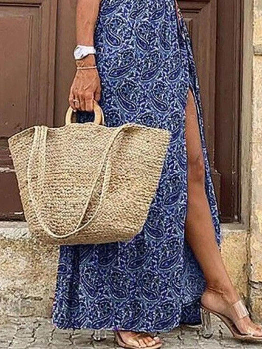Full Size Printed V-Neck Short Sleeve Maxi Dress Plus Size - Byyde