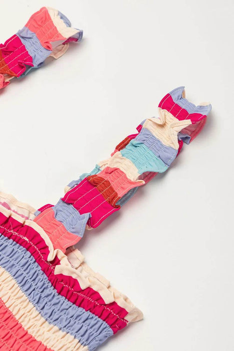 Contrast Stripe Wide Strap Smocked Tiered Dress - Byyde