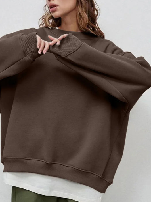 Round Neck Dropped Shoulder Long Sleeve Sweatshirt - Byyde