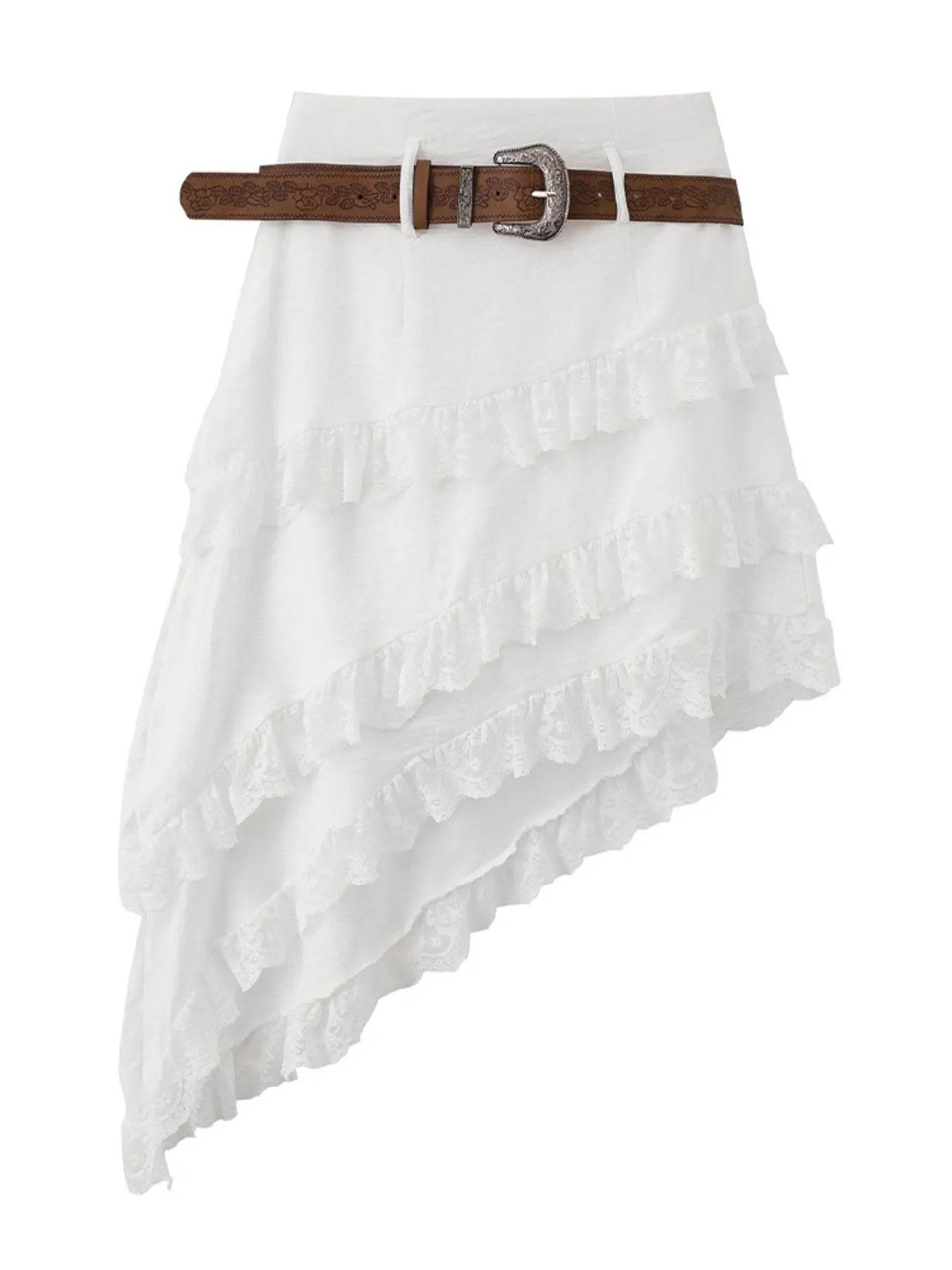 Asymmetrical Lace Ruffle Skirt - Byyde