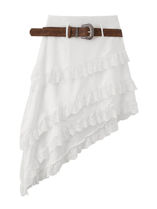 Asymmetrical Lace Ruffle Skirt - Byyde