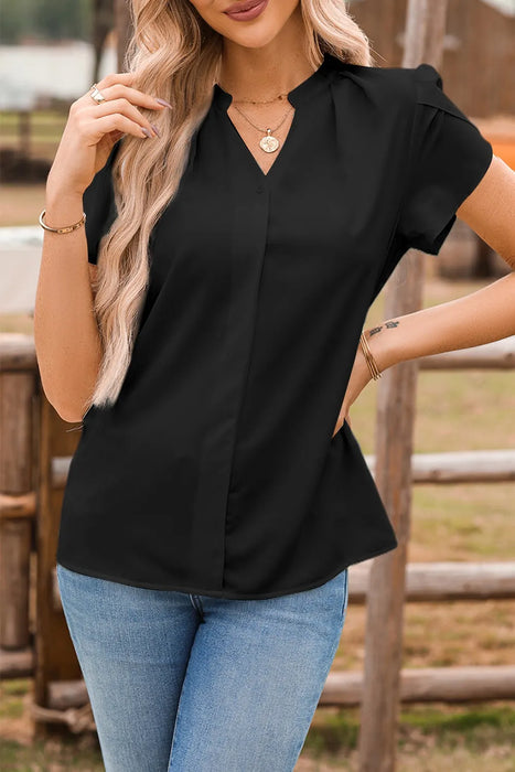Short Sleeve Notched Blouse - Byyde