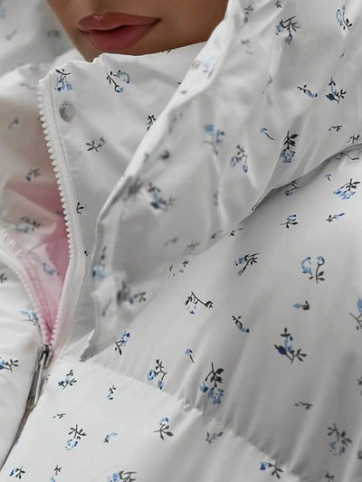 Floral Print Puffer Jacket with Hood - Byyde