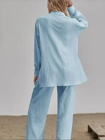 Button Up Long Sleeve Shirt and Pants Set - Byyde
