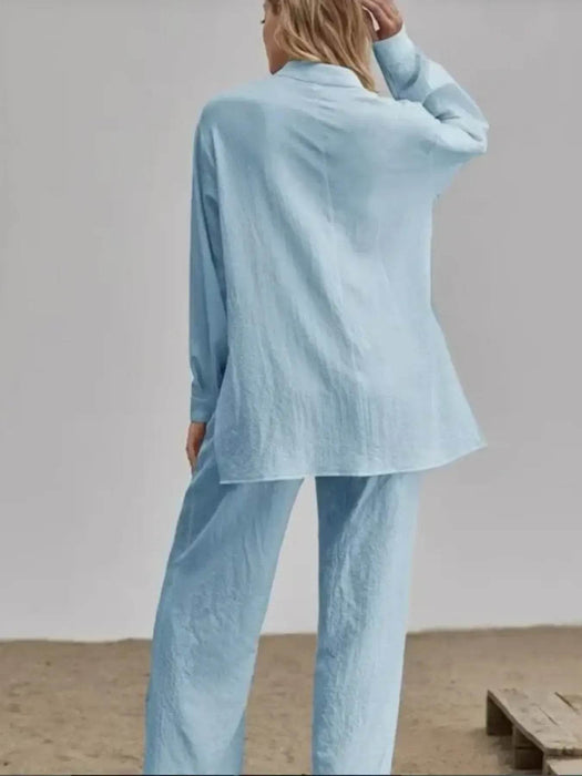 Button Up Long Sleeve Shirt and Pants Set - Byyde