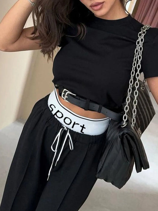 Short Sleeve Top and Wide Leg Pants Set - Byyde