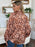Double Take Full Size Printed Ruffle Trim Balloon Sleeve Shirt - Byyde