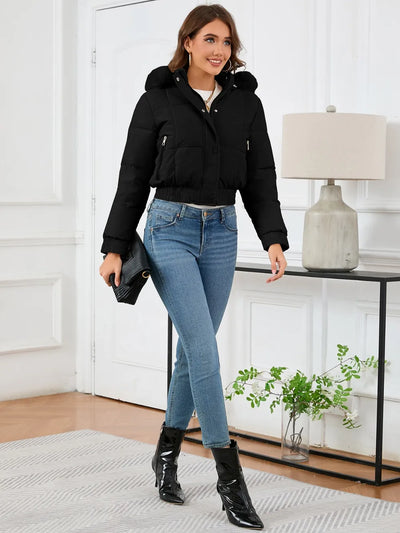 Pocketed Long Sleeve Cropped Hooded Winter Coat - Byyde