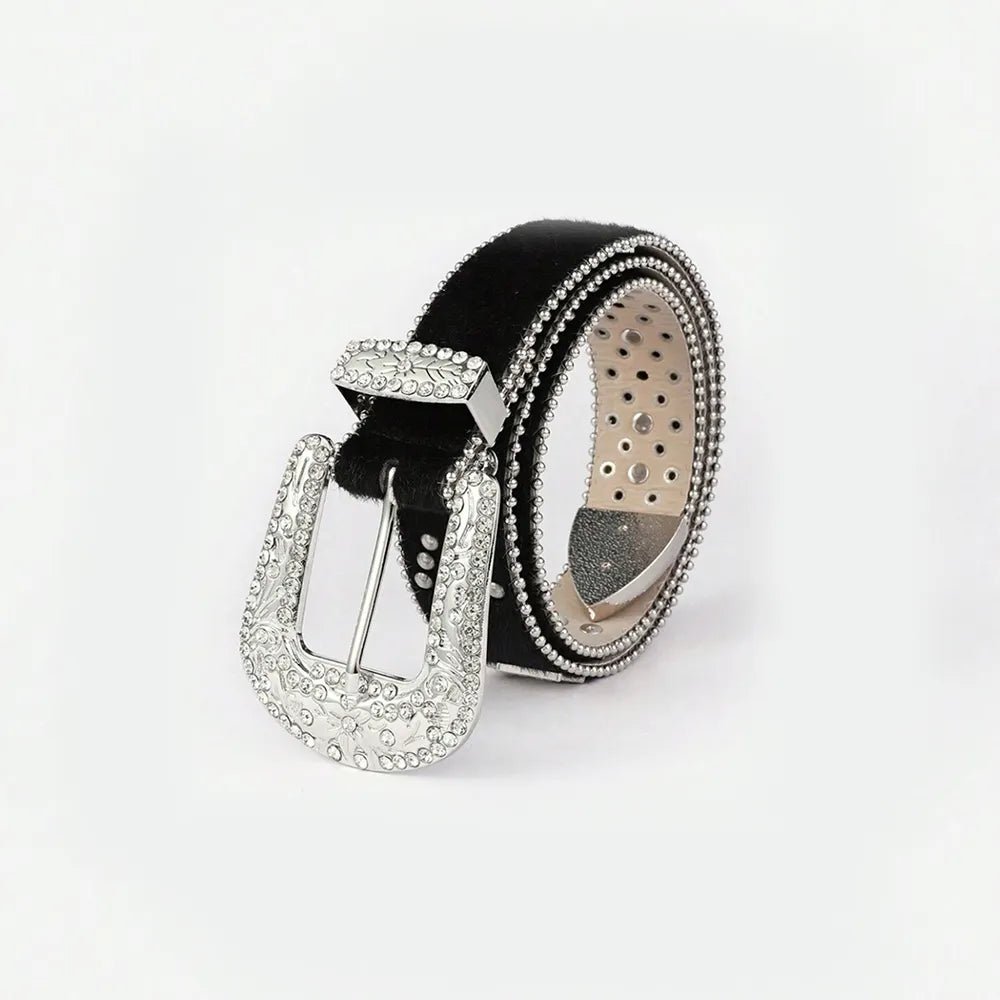 PU Leather Inlaid Rhinestone Belt - Byyde