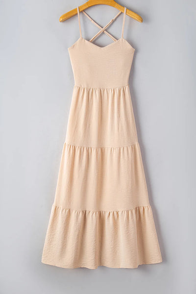 Tiered Crisscross Spaghetti Strap Dress - Byyde