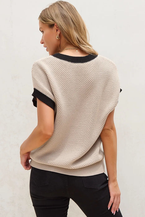 Textured Knit Sweater with Contrast Trim Details - Byyde