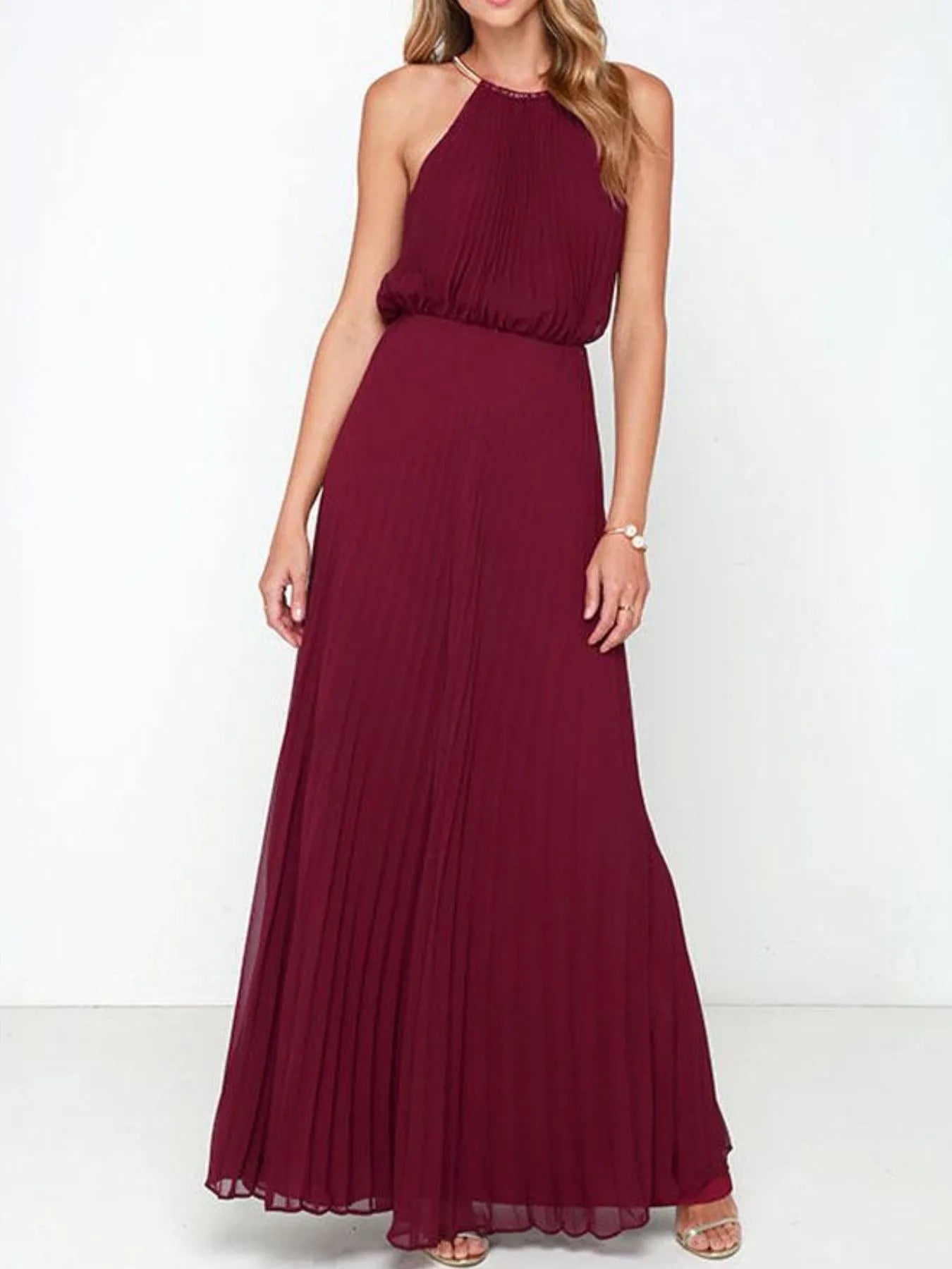 Pleated Sleeveless Maxi Tank Dress - Byyde