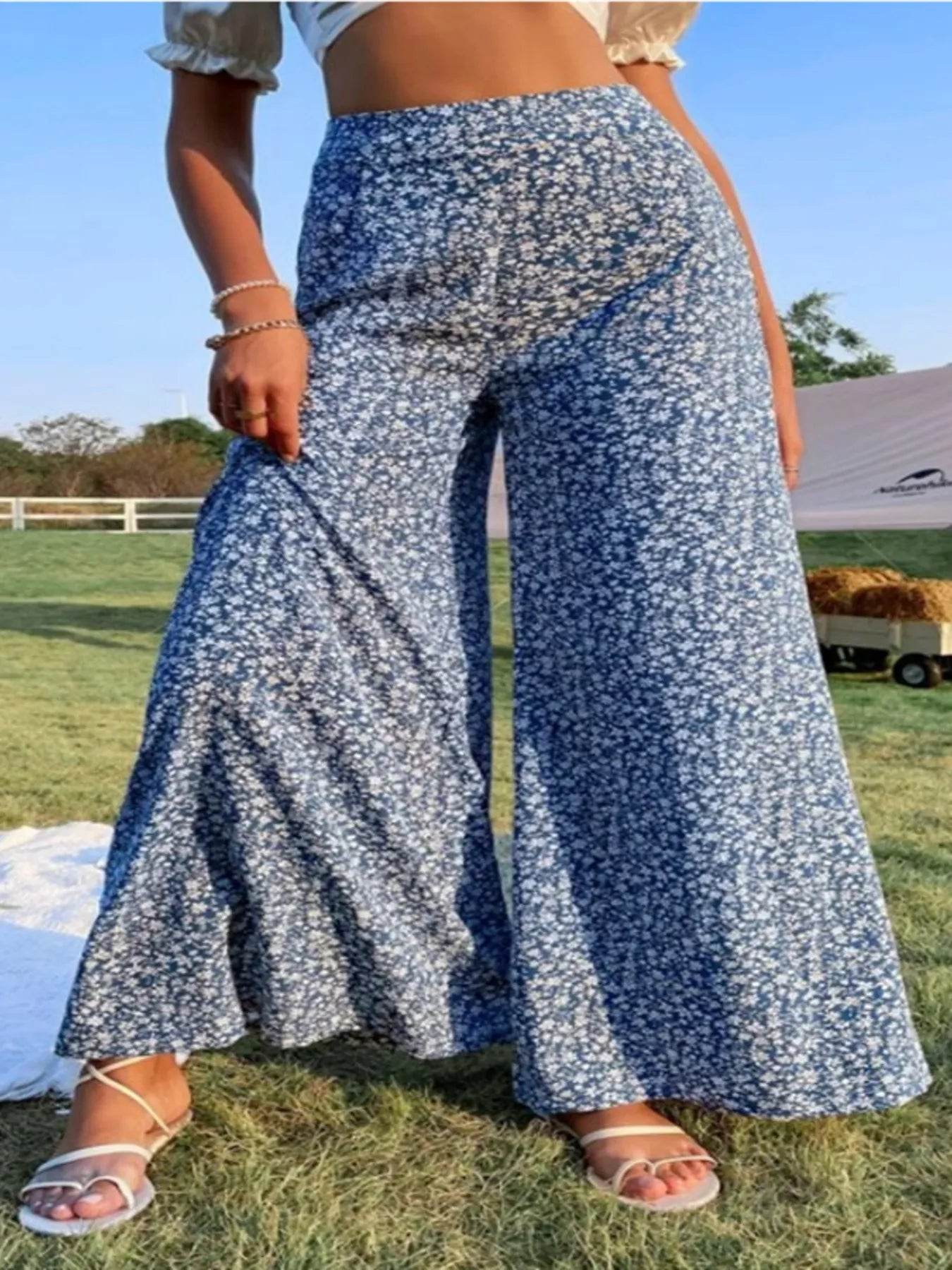 Floral Wide Leg Pants - Byyde
