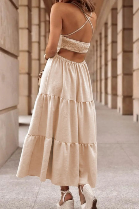Tiered Crisscross Spaghetti Strap Dress - Byyde