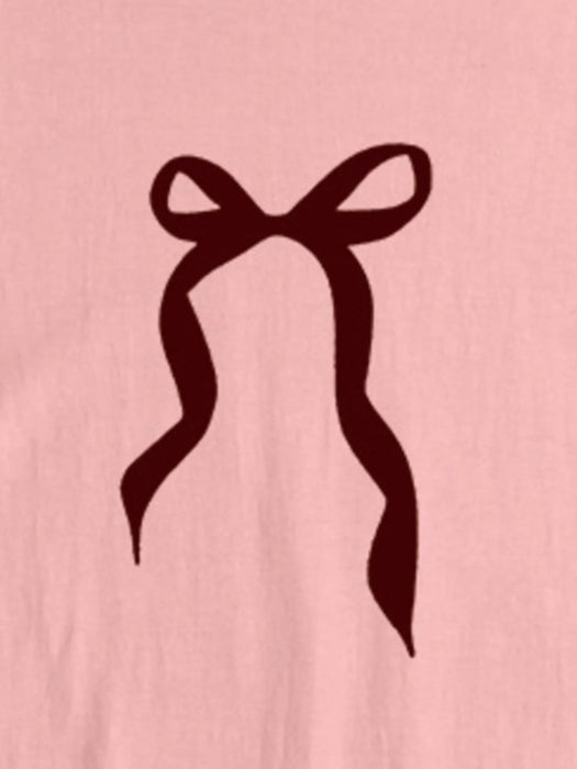 Plus Size Bow Round Neck Short Sleeve T-Shirt - Byyde