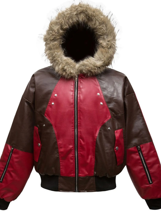 Men's Faux Fur Hooded Contrast Bomber Jacket - Byyde