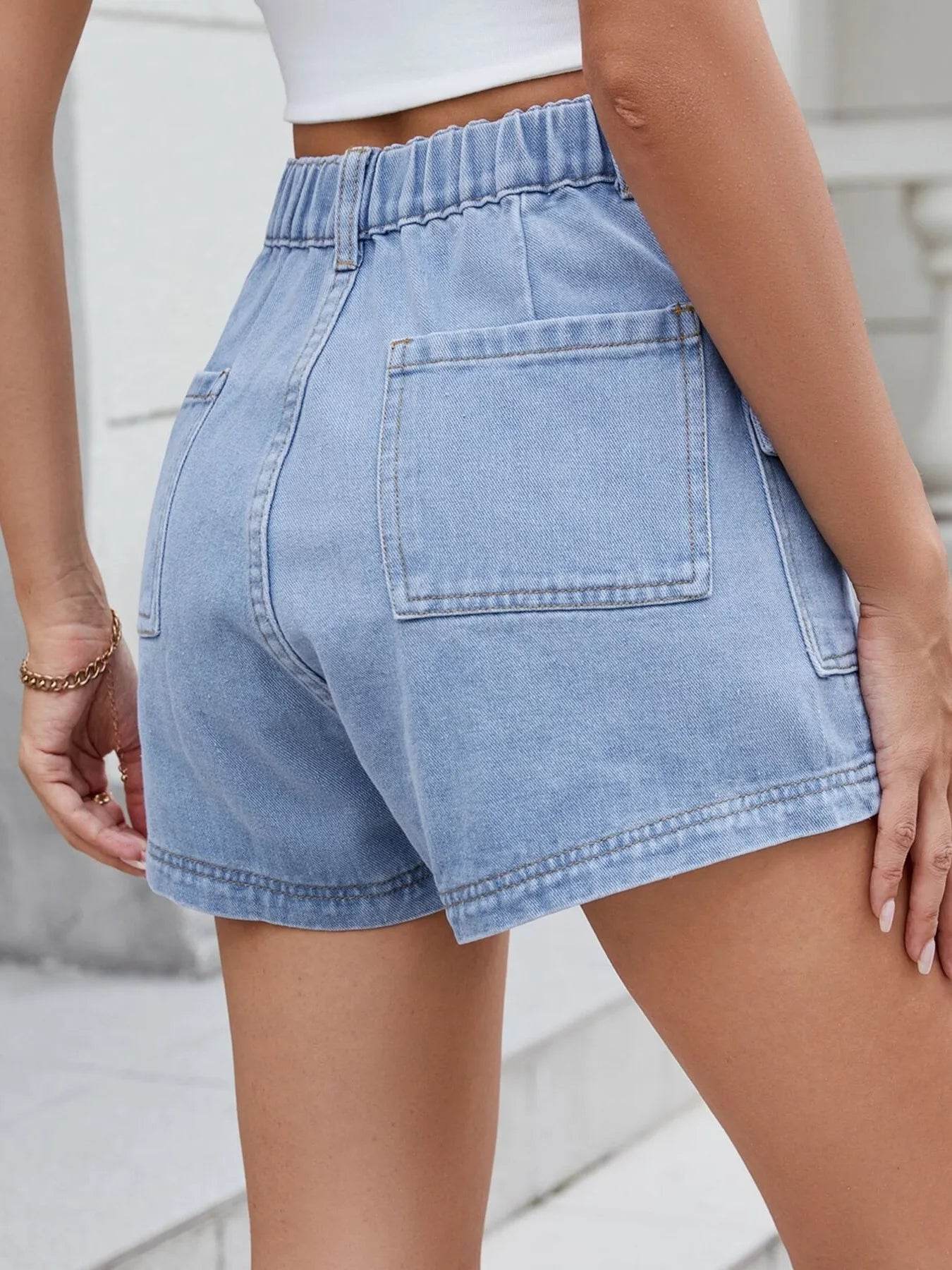 High Waist Cargo Denim Shorts - Byyde