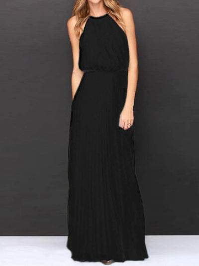 Pleated Sleeveless Maxi Tank Dress - Byyde