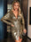 Perfee Slit Ruched Plunge Long Sleeve Mini Dress - Byyde