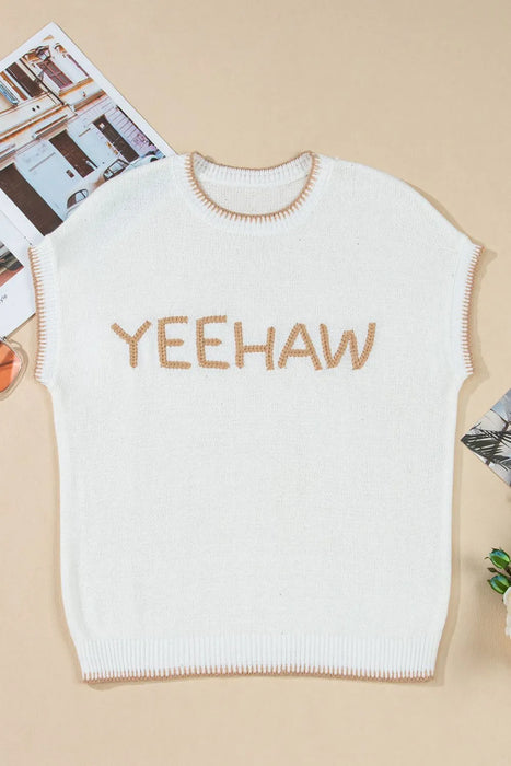 YEEHAW Stitch Edge Crew Neck Knit Top - Byyde