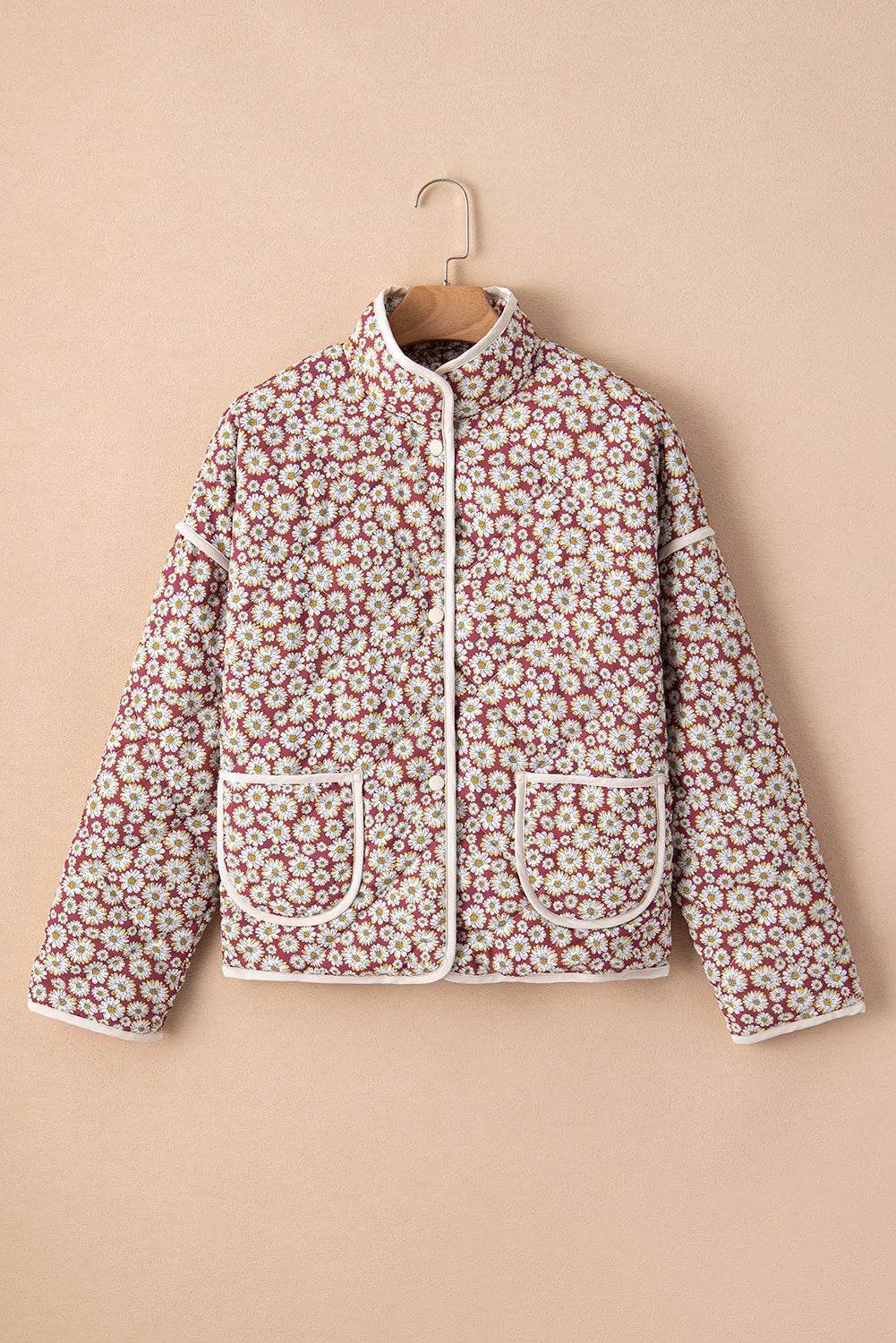Floral Snap Down Mock Neck Coat - Byyde