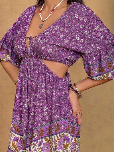Tied Front Cutout Printed Romper - Byyde