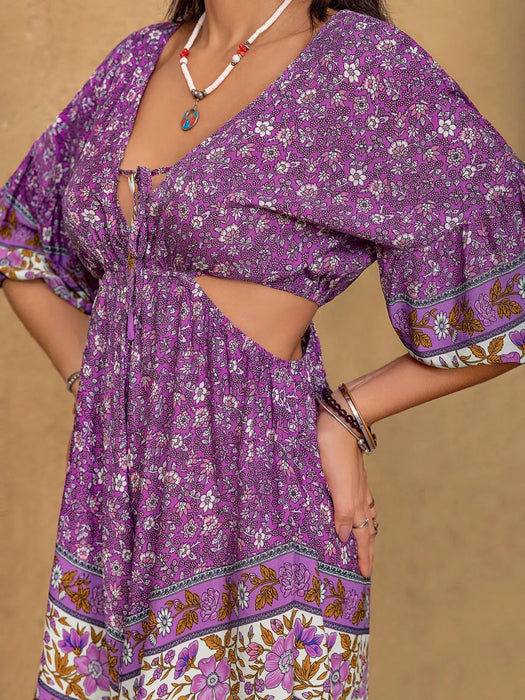 Tied Front Cutout Printed Romper - Byyde