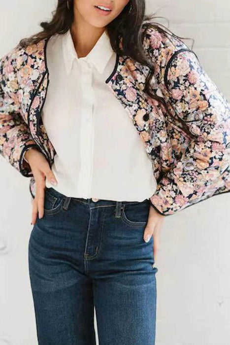 Floral Button Up Long Sleeve Winter Coat - Byyde