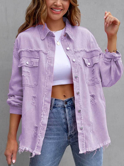 Distressed Drop Shoulder Denim Jacket - Byyde