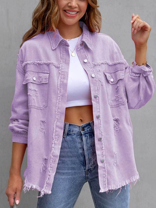 Distressed Drop Shoulder Denim Jacket - Byyde