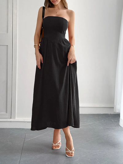 Strapless A-Line Midi Dress with Pockets - Byyde