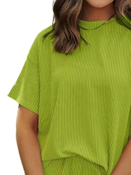 Full Size Ribbed Short Sleeve Top and Shorts Two-Piece Set Plus Size - Byyde