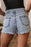 Rhinestone Light Wash Raw Hem High Waist Denim Shorts - Byyde
