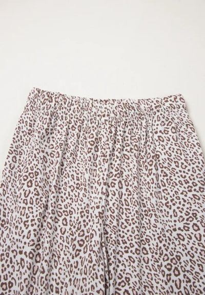 Leopard Button Down Long Sleeve Top and Pants Lounge Set - Byyde